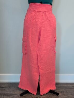 Aerie Coral Gauzy High-Waisted Cargo Pant